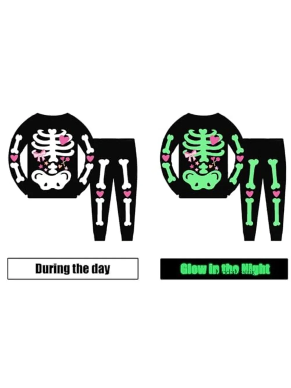 Kids Halloween Glow-in-the-Dark Skeleton Cotton Pajama Set Long Sleeve